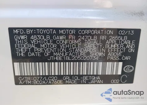 2013 Lexus Gs 350 from USA, damaged, VIN JTHBE1BL2D5020734